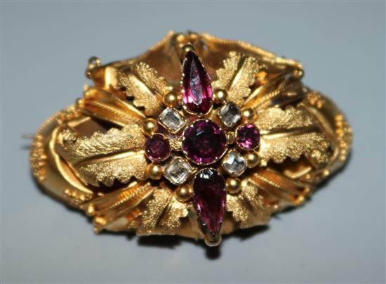 A Victorian gold and gem set brooch, 1.75in.